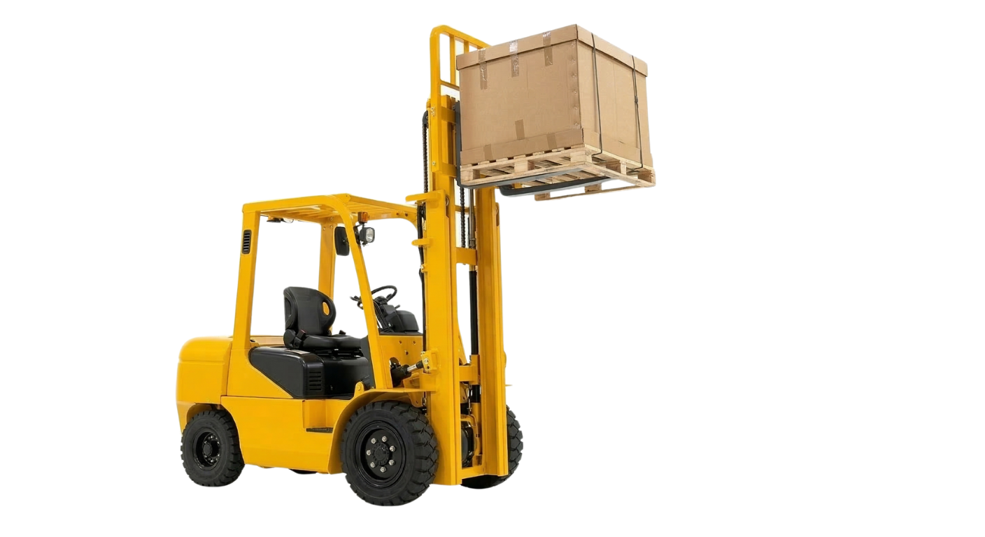 Carretilla elevadora levantando un contenedor grande